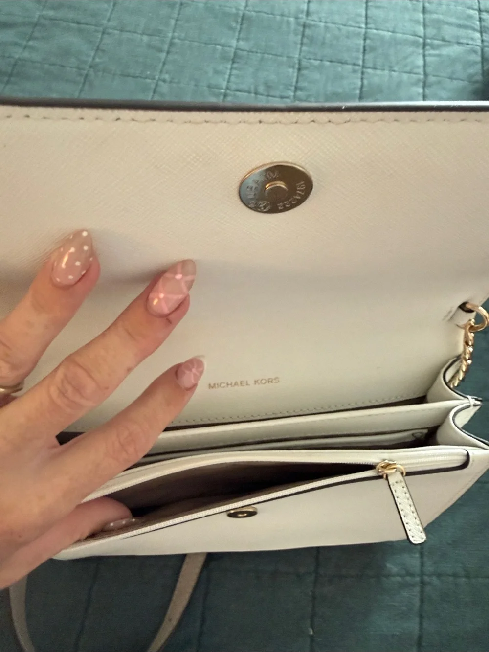 Michael Kors Two-Tone Leather Crossbody Bag in Taupe and White